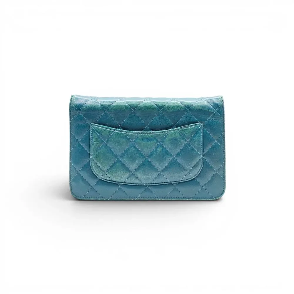 Chanel Wallet on Chain WOC Classic Quilted Lambskin Leather Turquoise Blue